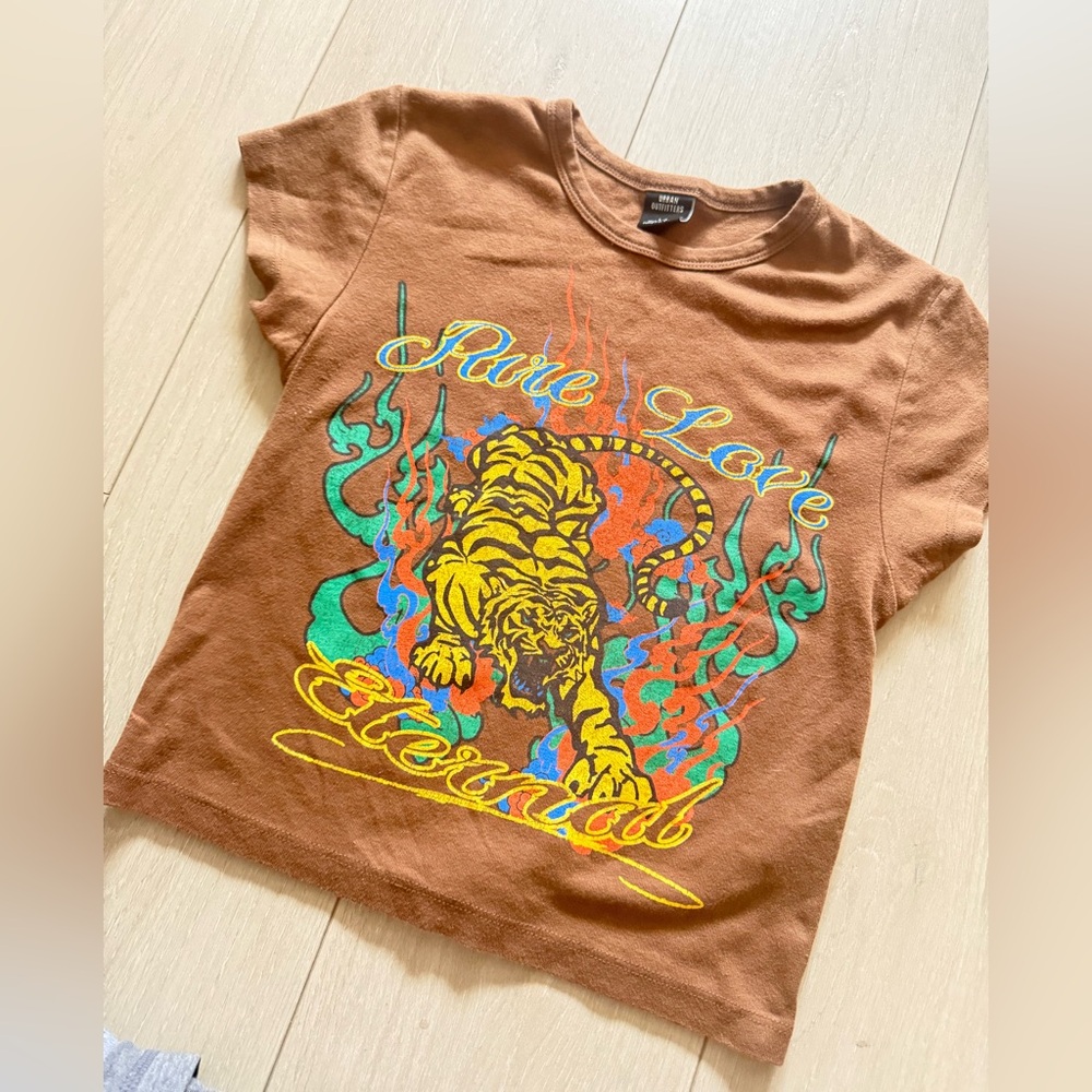 Urban Outfitters Brown Tee with Orange Detail